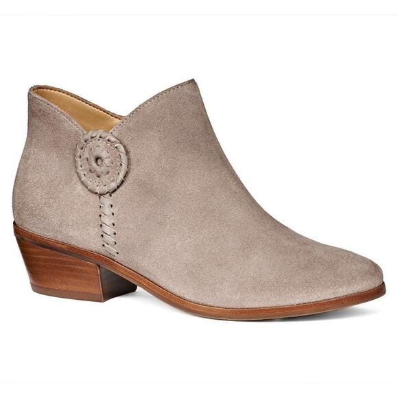 Jack Rogers Peyton Bootie in Light Grey Size 8 Suede Ankle Boot Heeled - Picture 1 of 10